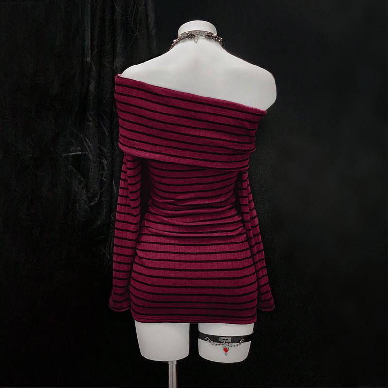 Striped Off-Shoulder Bodycon Sexy Mini Dress