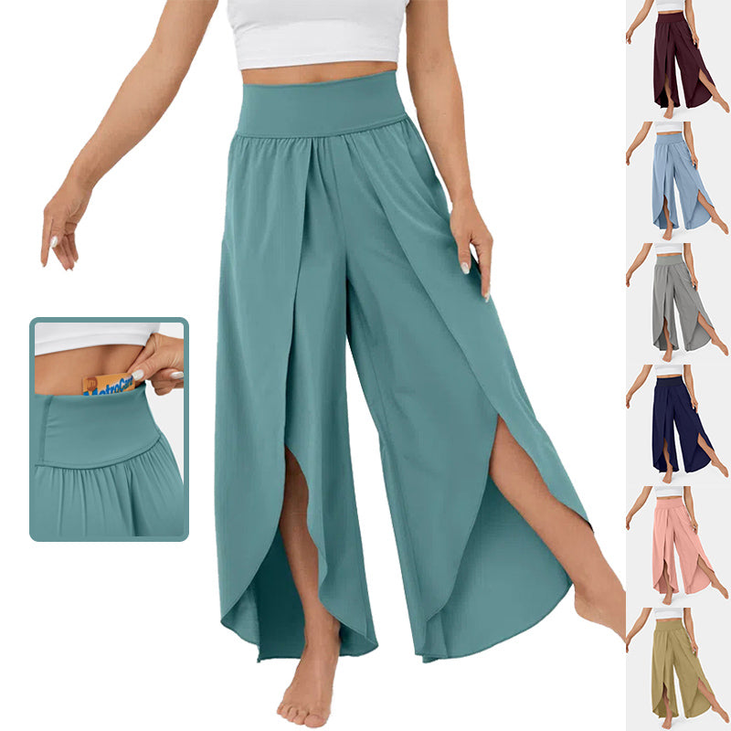 Premium Loose Split Elastic High Waist Wide Leg Trousers