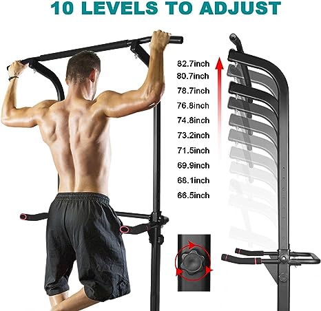 Power Tower Workout Height Adjustable Multi-Functional Dip Station Pull Up Bar, For Home Gym