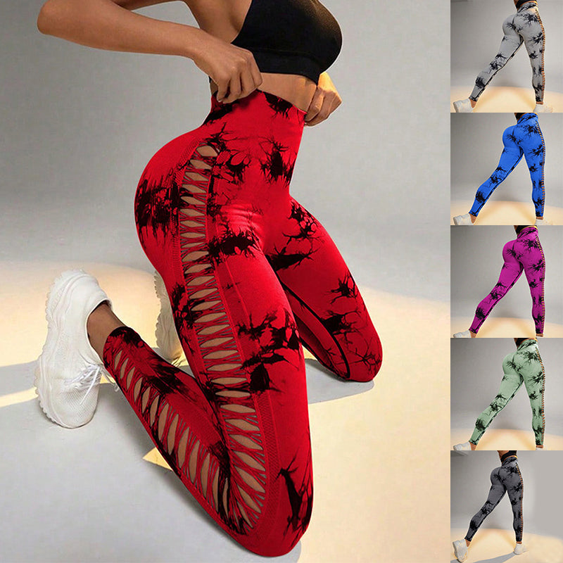 Hollow Tie Dye Printed High Waist Butt Lift Seamless Leggings