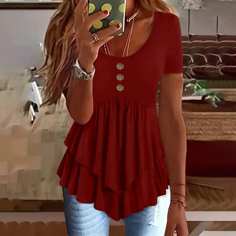 Tunic Top Casual Loose Fit Crew Neck Summer Blouse