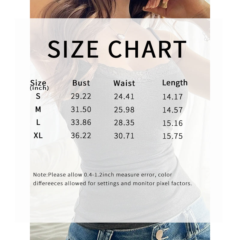 Lace Cami Top - Square Neck Spaghetti Strap Sleeveless Shirt