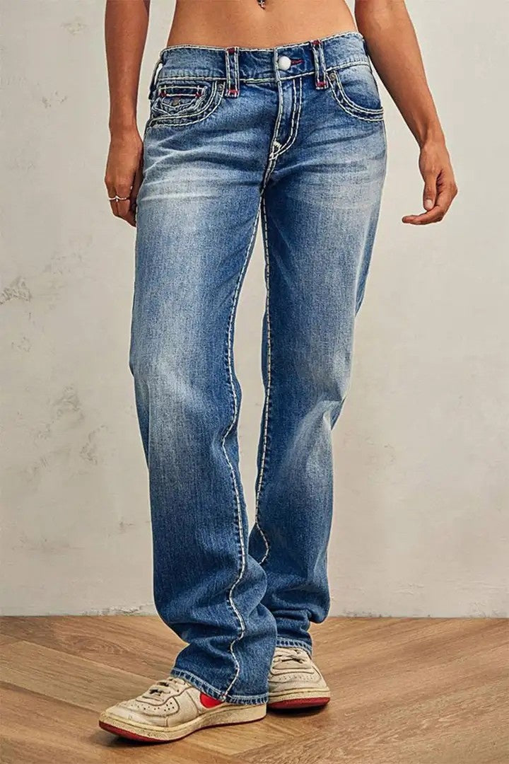 Classic Straight-Leg Blue Denim Jeans