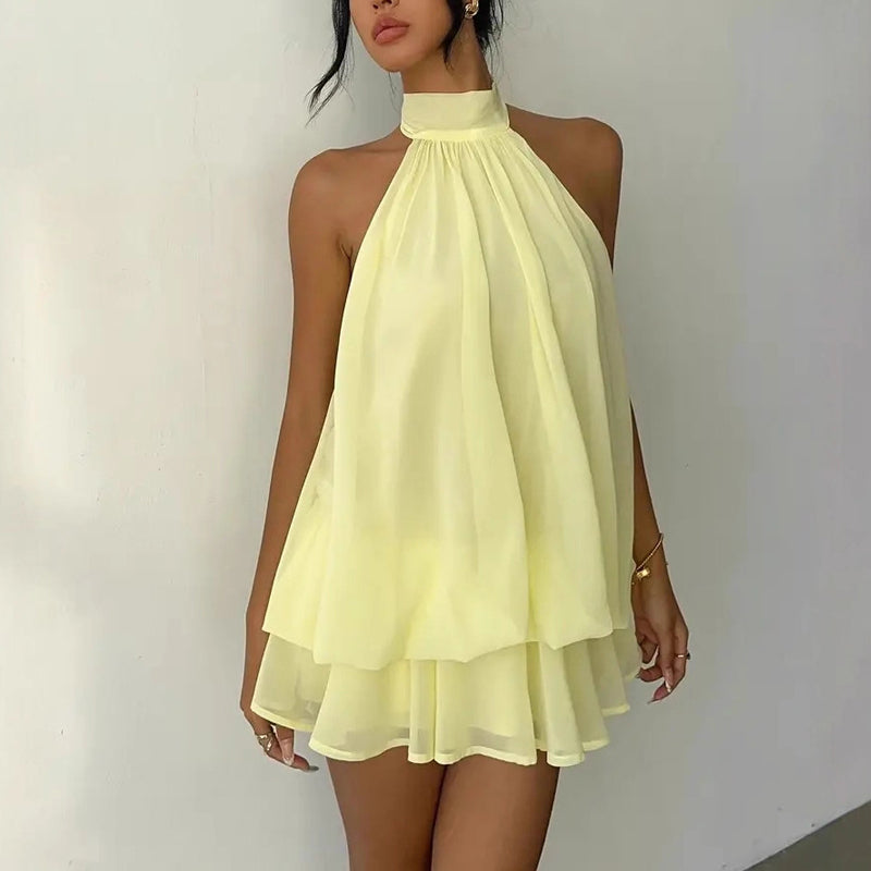 Elegant Halter Mini Dress With Bow Tie