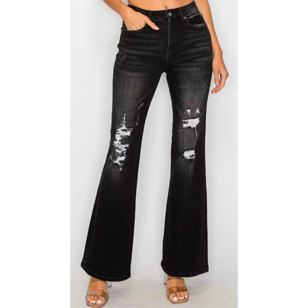 Stretchy Black Low Waist Bell Bottom Jeans