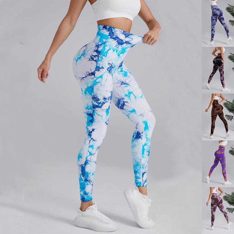 Tie-dye Printed Seamless High-waisted Hip-lifting  Fitness Leggings