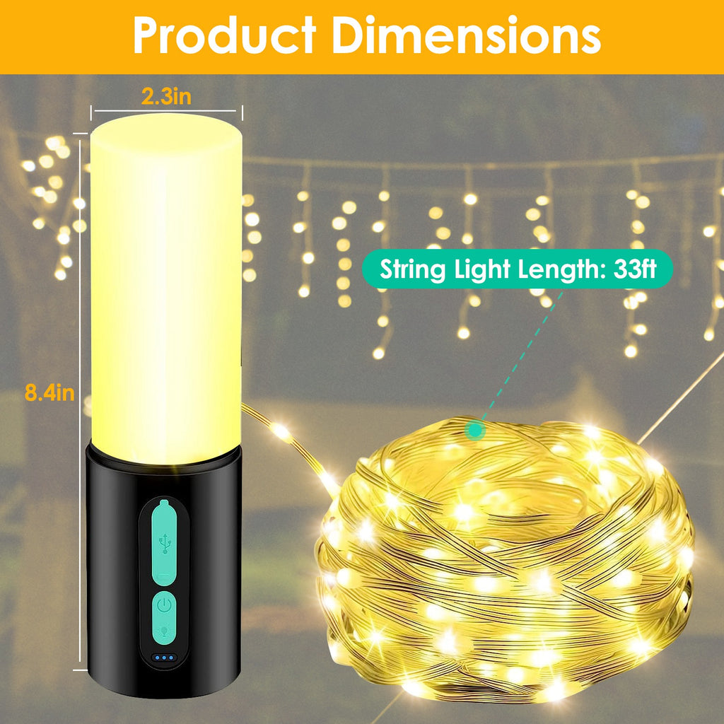 1Pc 4 In 1 Rechargeable Camping String Light IP44 Waterproof Carry Bag For Indoor & Outdoor