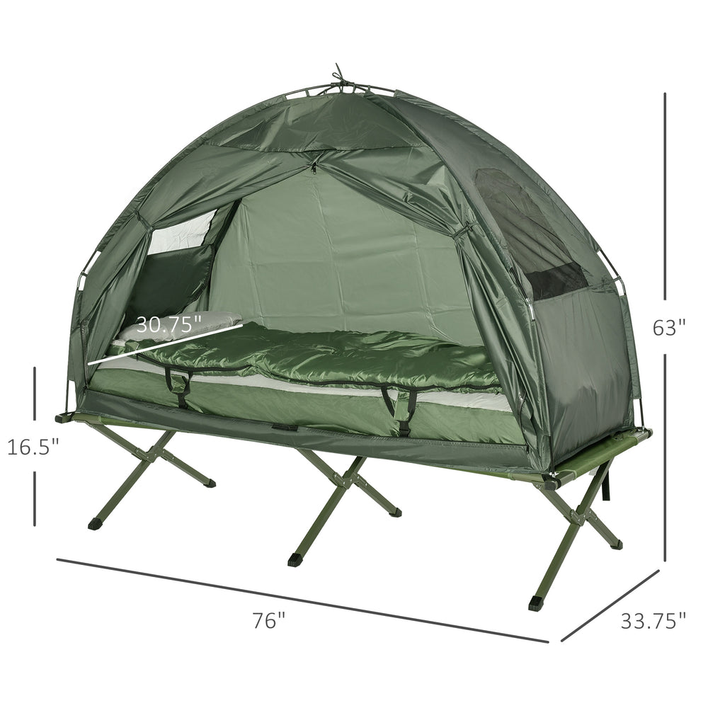 All-in-One Folding Camping Cots for Adults, Elevated Tent with Sleeping Bag, Thick Air Mattress Pad, Portable Single Sleeping Cot Camping Bed