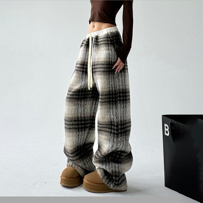 High-Waisted Plaid Wide Leg Pants