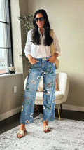 Scorpio™ Relaxed Baggy  Floral Print Wide Blue Denim