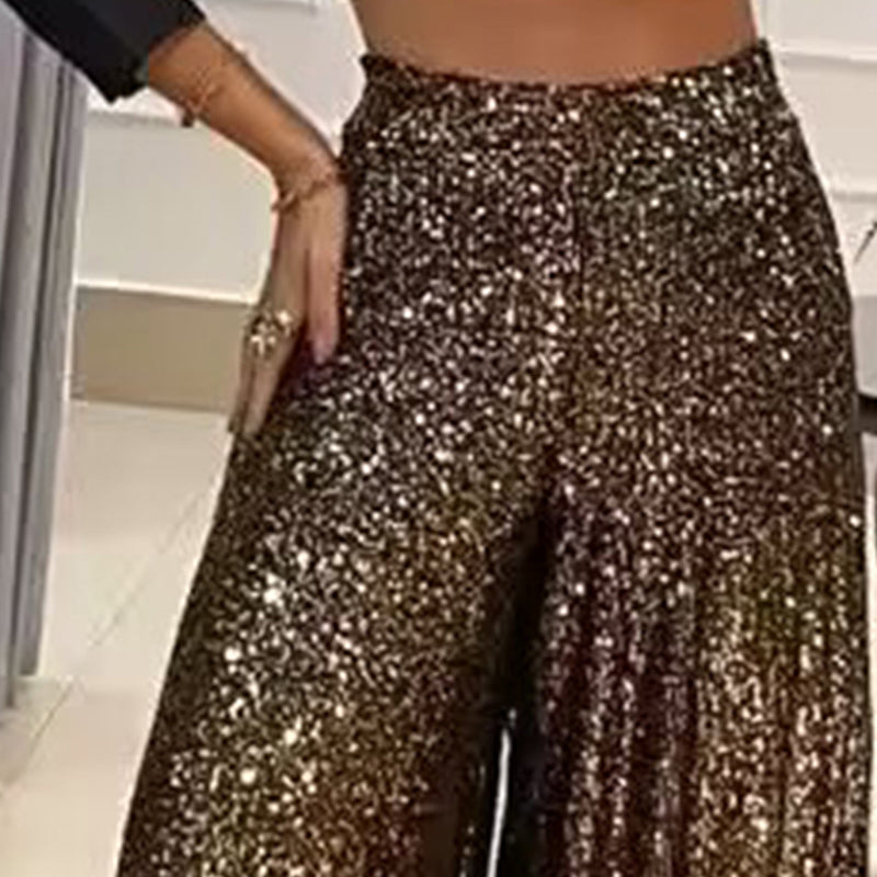 Sequin Palazzo Pants Glitter Casual Loose Wide Leg Long Trouser