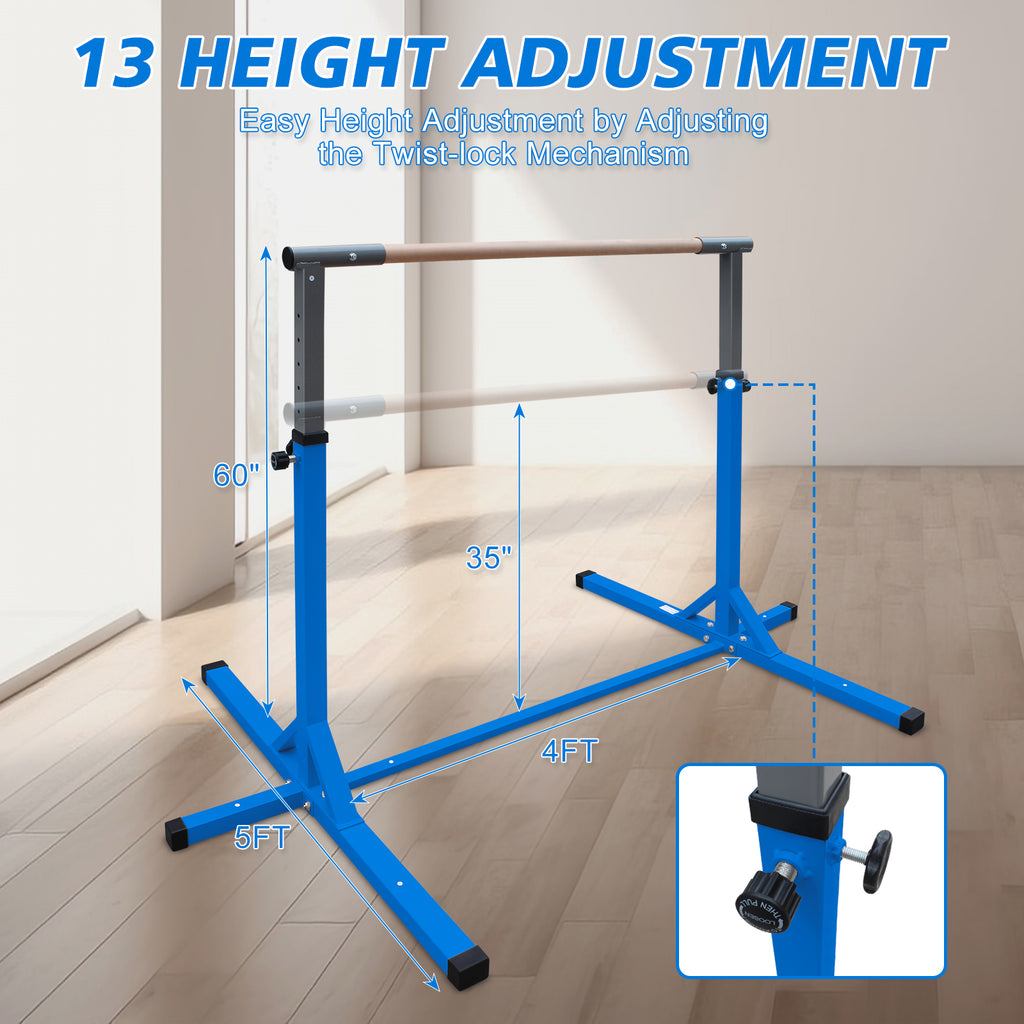 Gymnastics Bar For Kids, Adjustable Height Gym Bar