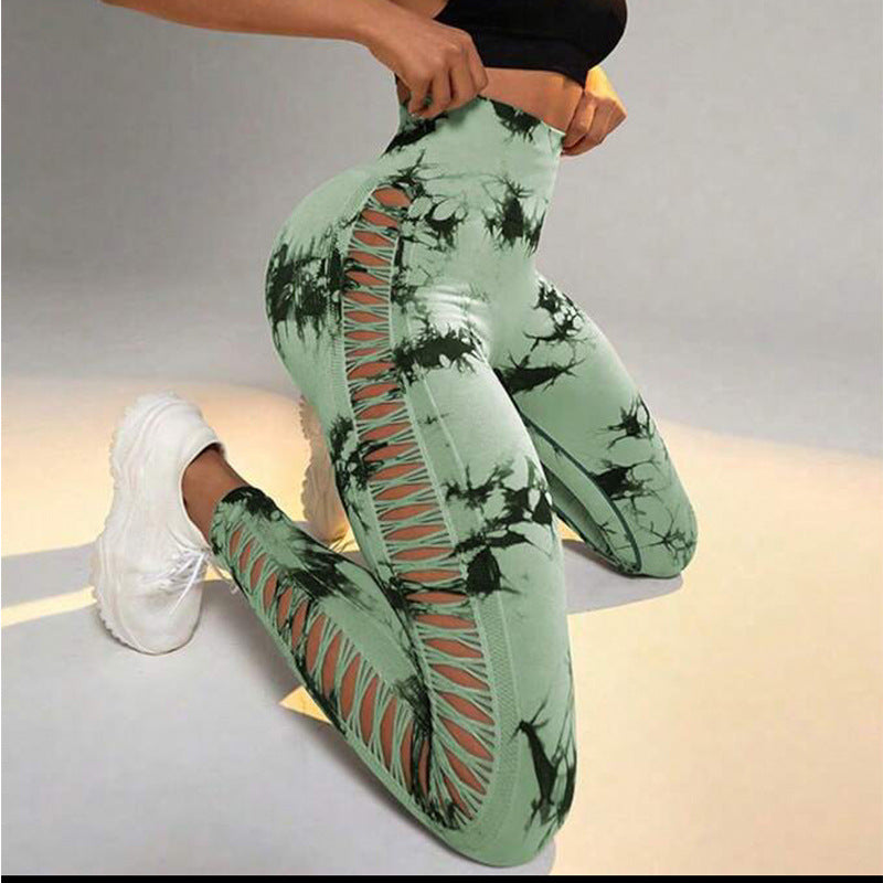Hollow Tie Dye Printed High Waist Butt Lift Seamless Leggings