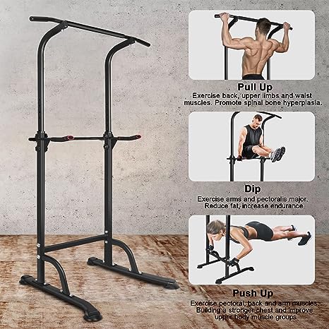Power Tower Workout Height Adjustable Multi-Functional Dip Station Pull Up Bar, For Home Gym