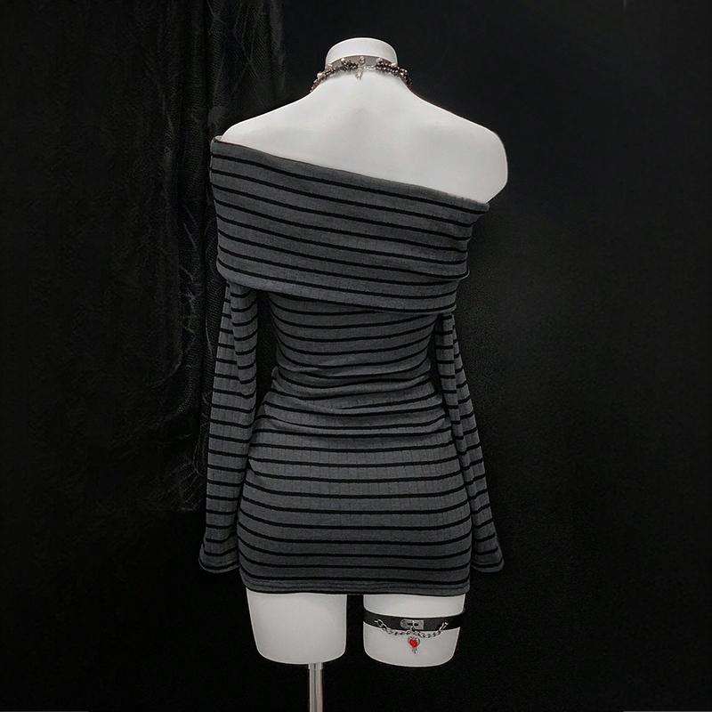 Striped Off-Shoulder Bodycon Sexy Mini Dress