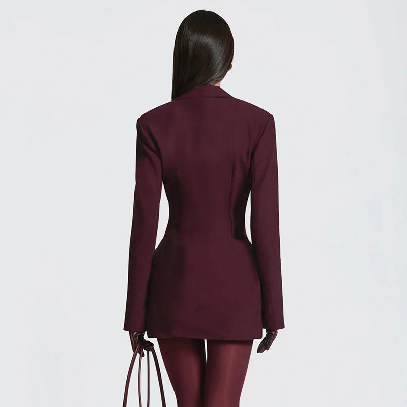 Elegant Solid Color Deep V-Neck Long Sleeve Mini Party  Dress