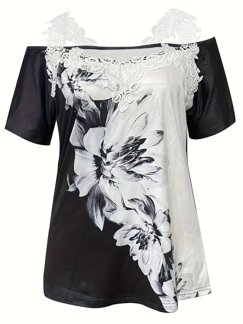 Casual Floral Print V-neck T-shirt