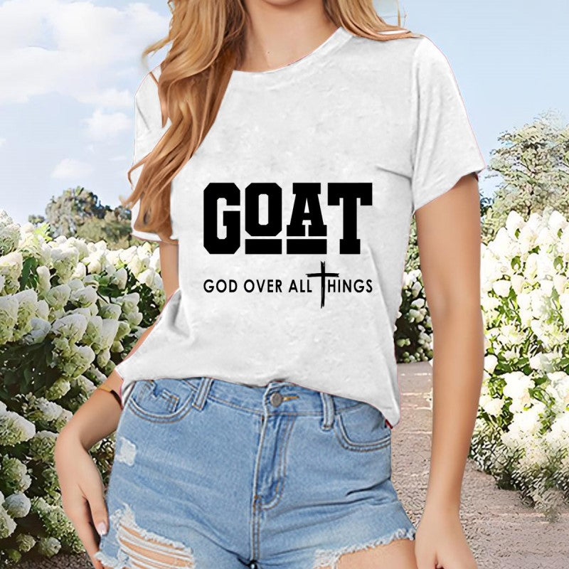 "G.O.A.T" Letter Print Casual T-Shirt