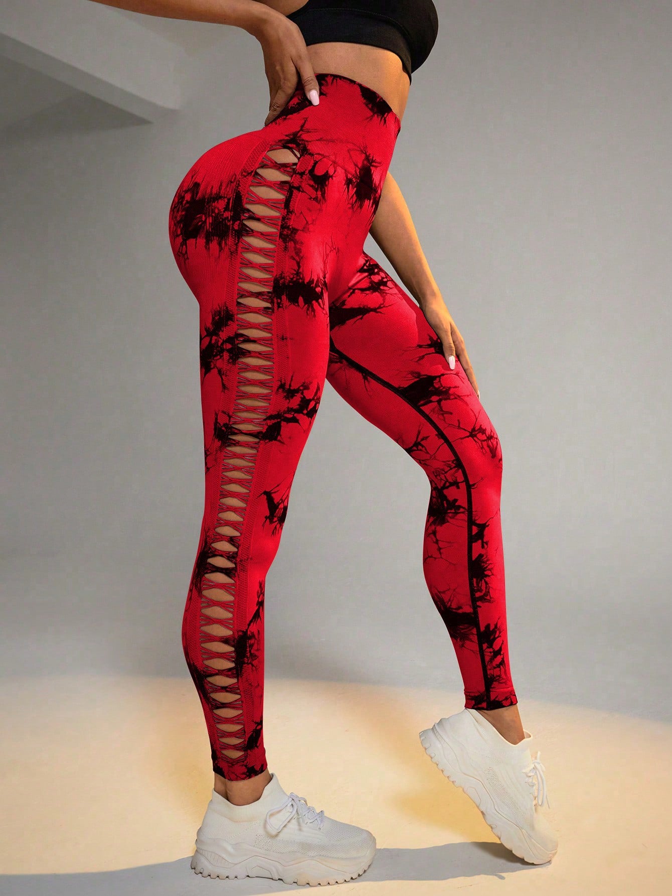 Hollow Tie Dye Printed High Waist Butt Lift Seamless Leggings