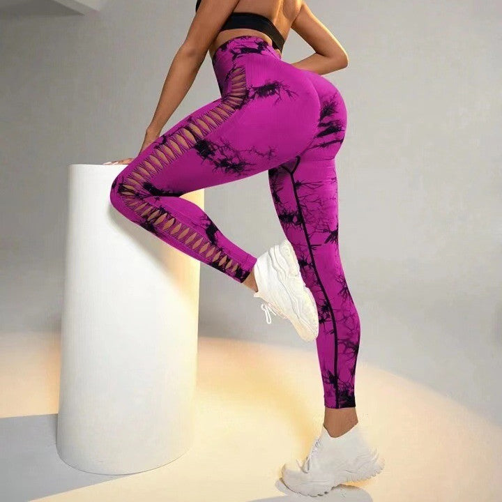 Hollow Tie Dye Printed High Waist Butt Lift Seamless Leggings