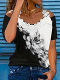 Casual Floral Print V-neck T-shirt