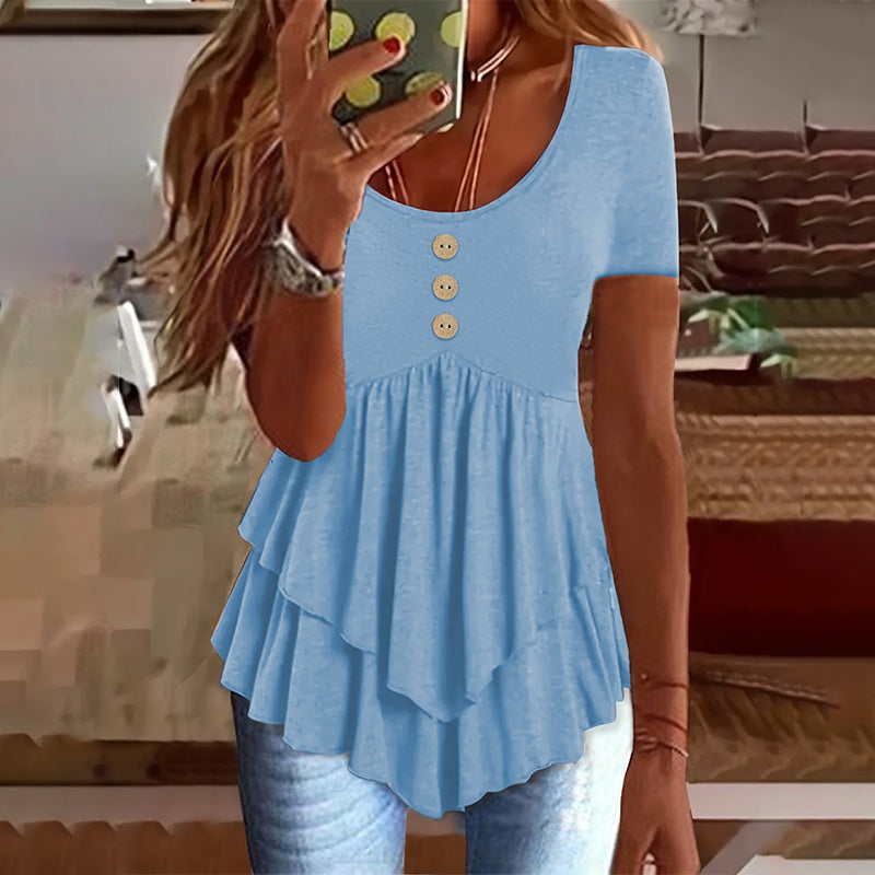 Tunic Top Casual Loose Fit Crew Neck Summer Blouse