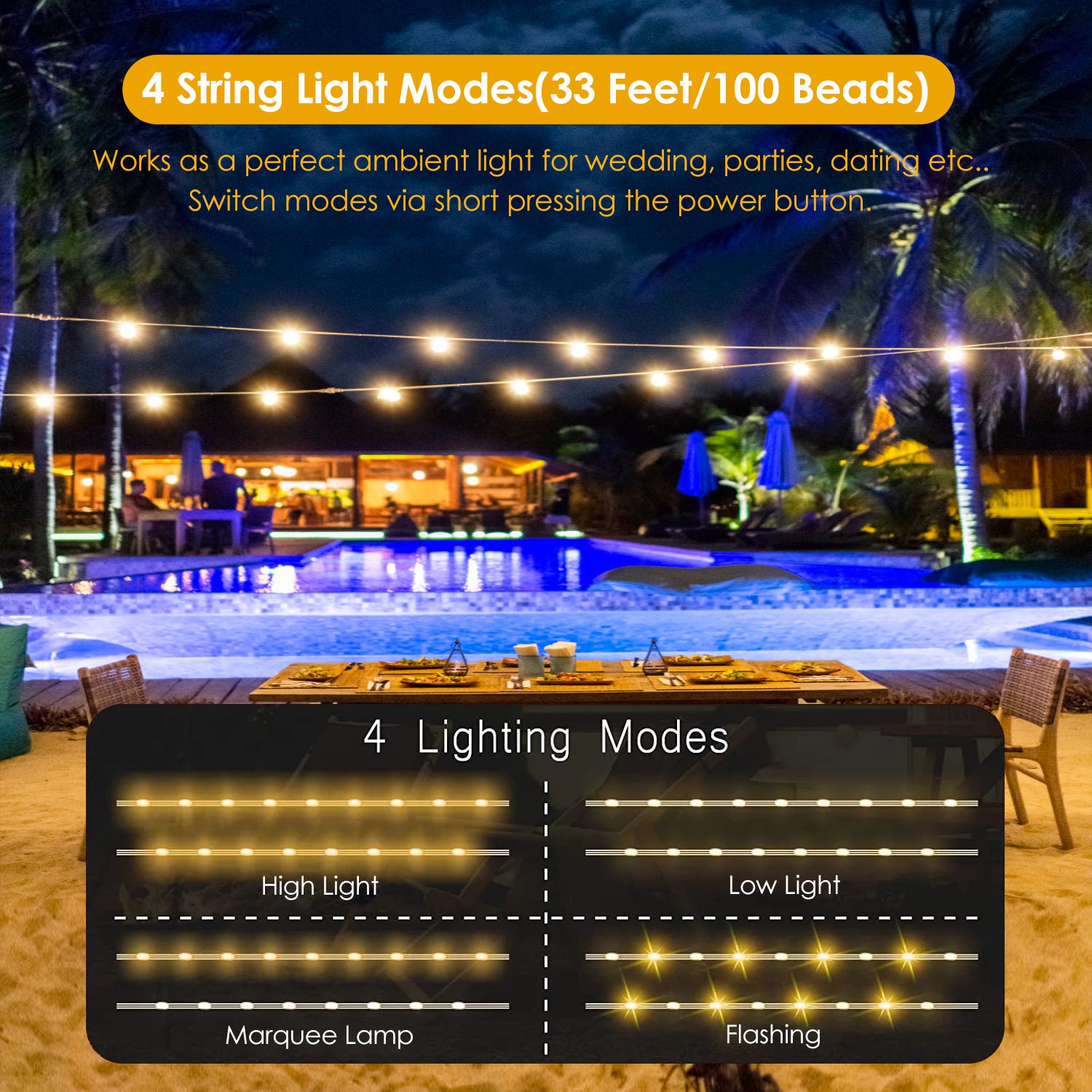 1Pc 4 In 1 Rechargeable Camping String Light IP44 Waterproof Carry Bag For Indoor & Outdoor