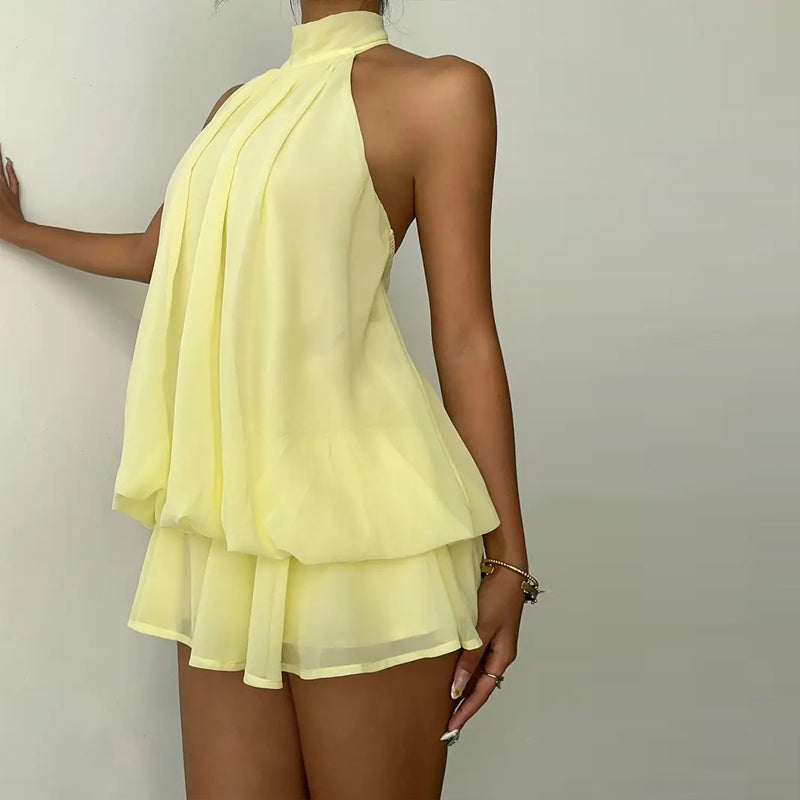 Elegant Halter Mini Dress With Bow Tie