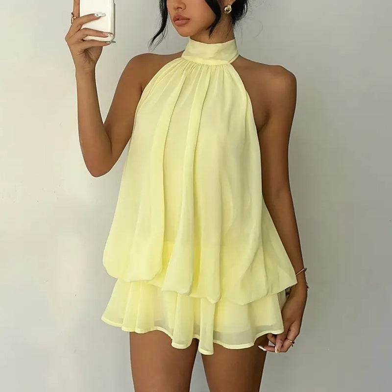 Elegant Halter Mini Dress With Bow Tie