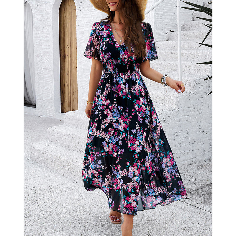 Floral Puff Sleeve Midi Dress