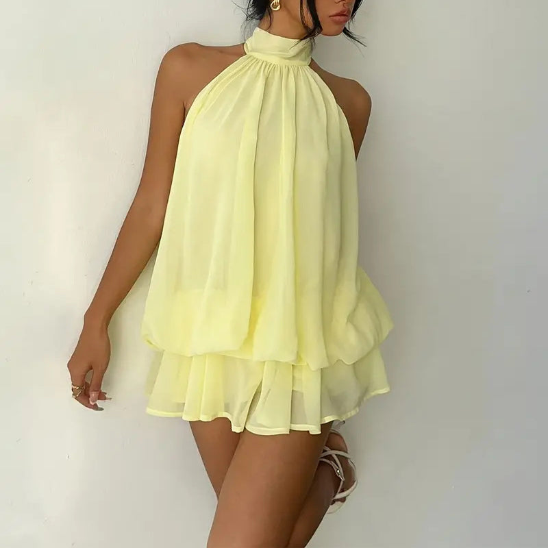 Elegant Halter Mini Dress With Bow Tie