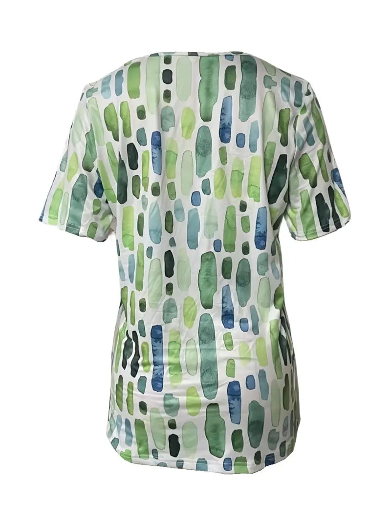 New V-Neck Printed Loose Casual Top