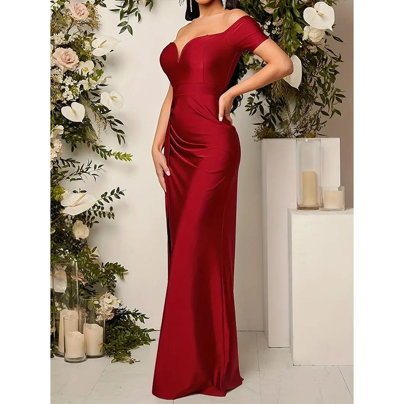 Short Sleeve High Slit Formal Evening Dress