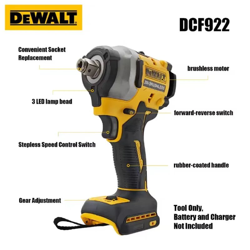 DEWALT Brushless Electric Drill Impact Wrench DCF922 1/4-Inch Hex Chuck 20V Max XR Lithium-Ion Battery Not Included Tool Only