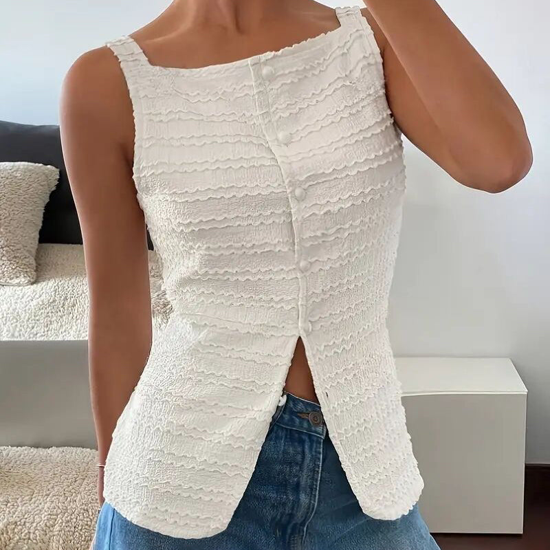 Trendy Square Neck Button Up Vest Top