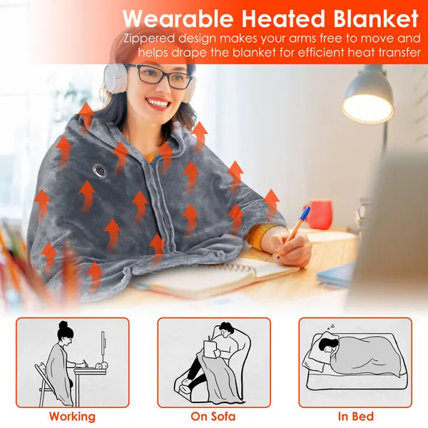 59 Plus 31in USB Heated Blanket Electric Heated Blanket With Zipper Washable For Home Office