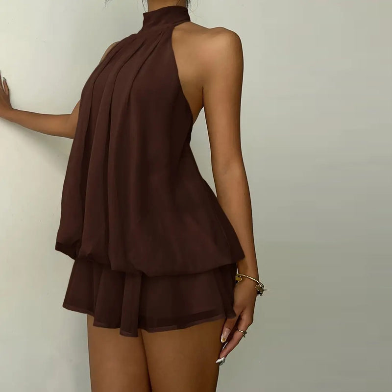 Elegant Halter Mini Dress With Bow Tie