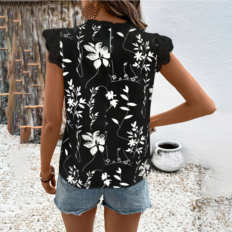 Geometric Leaf Print Tops Blouse