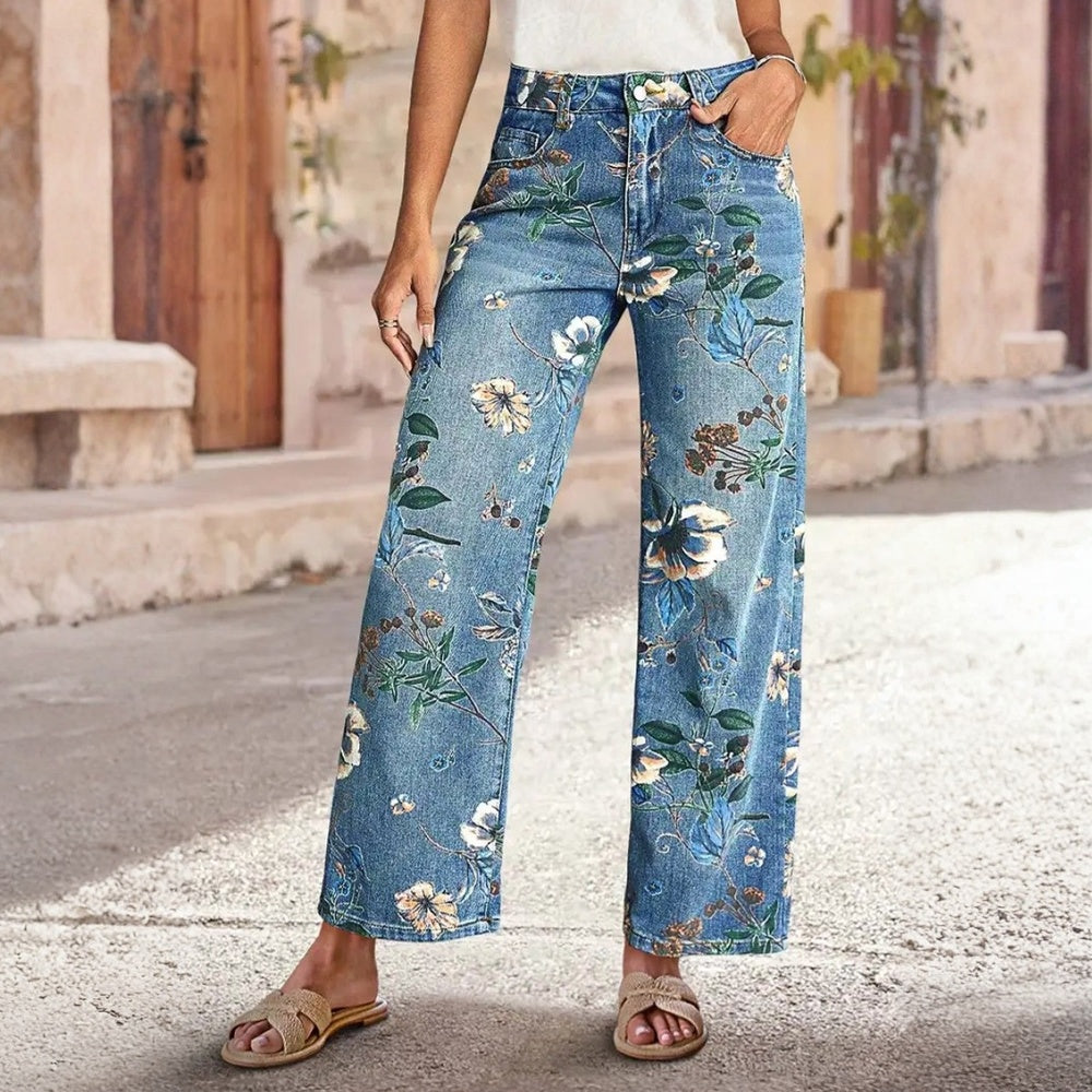 Scorpio™ Relaxed Baggy  Floral Print Wide Blue Denim