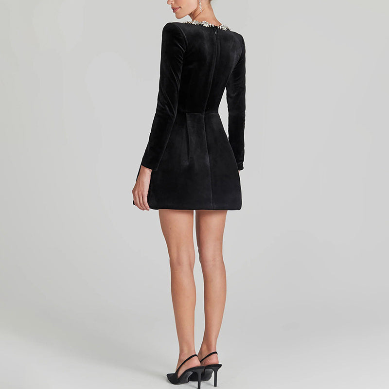 Rhinestone Square Neck Velvet Mini Dress
