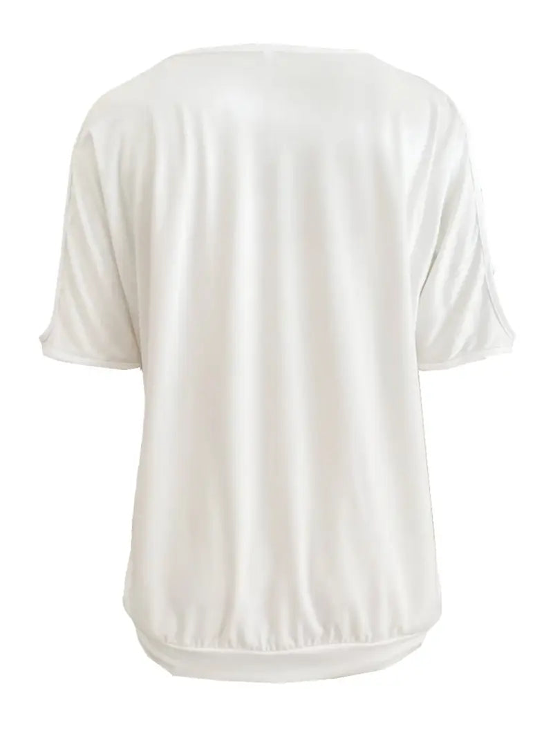 Spring And Summer New Casual Hollow Out Shoulder White Short Sleeve Top