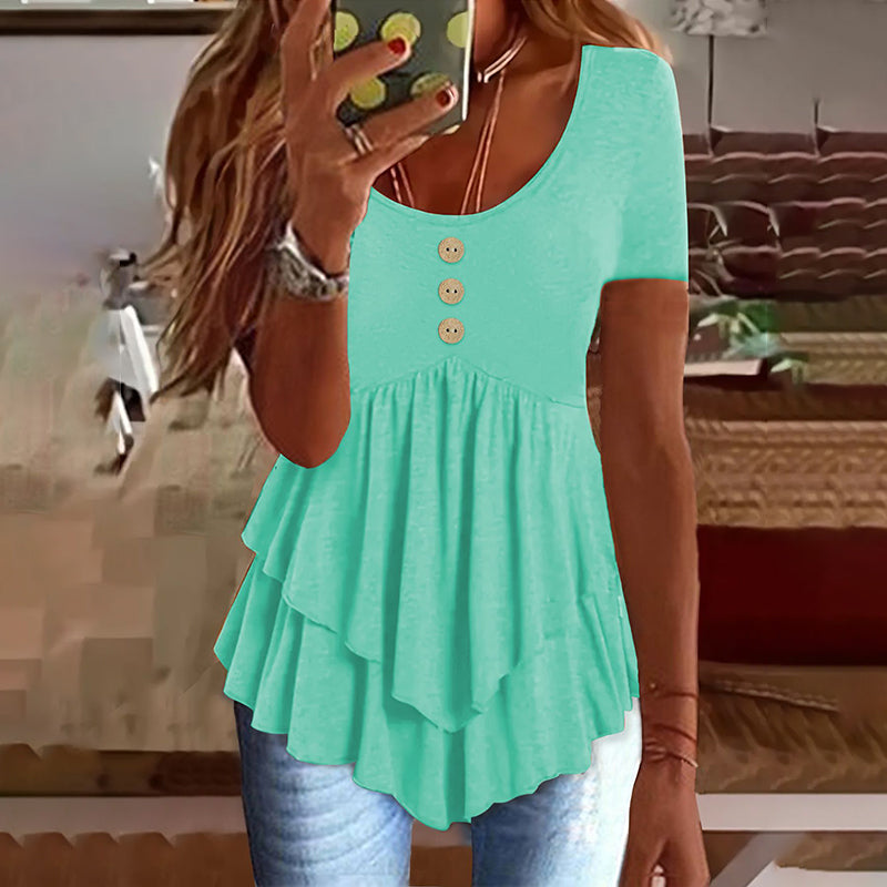 Tunic Top Casual Loose Fit Crew Neck Summer Blouse