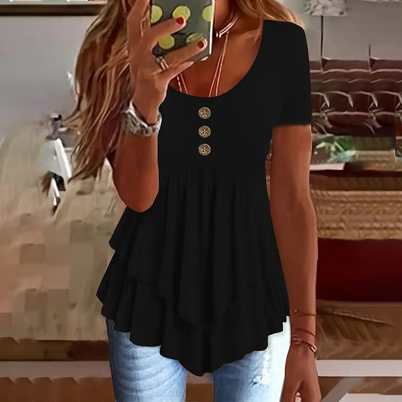 Tunic Top Casual Loose Fit Crew Neck Summer Blouse