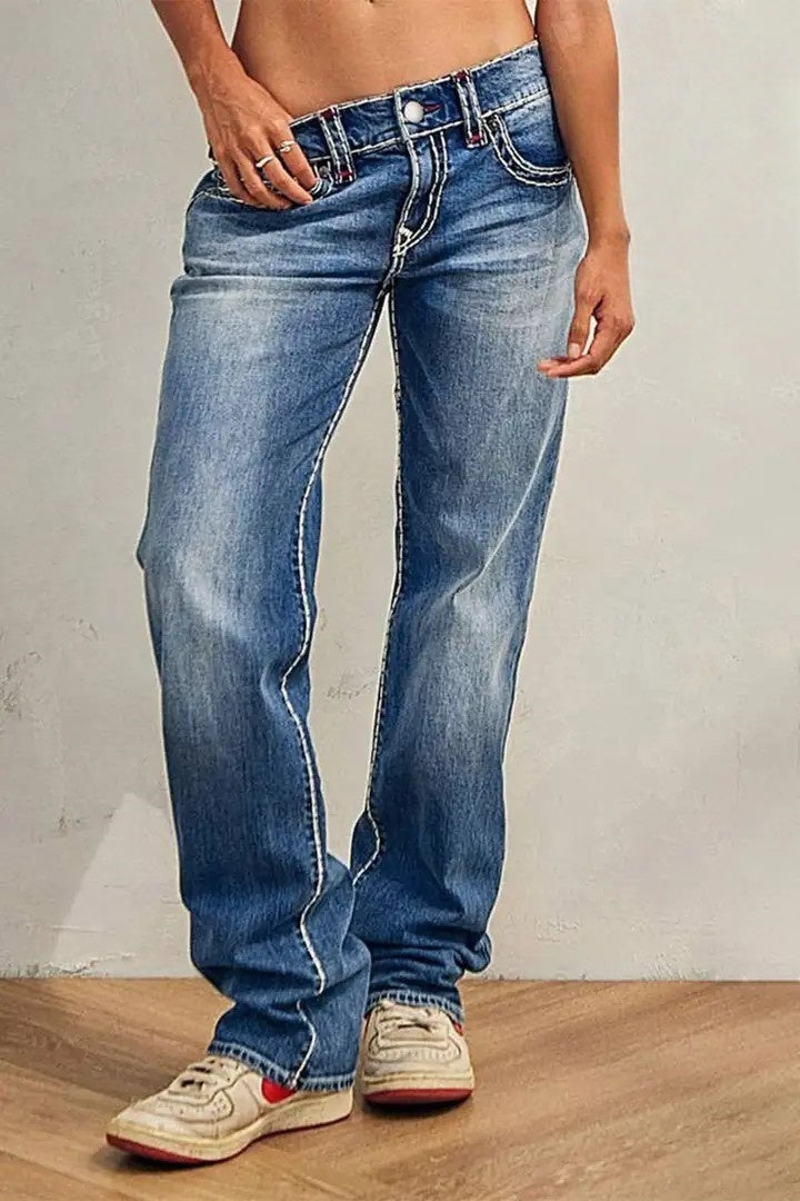 Classic Straight-Leg Blue Denim Jeans