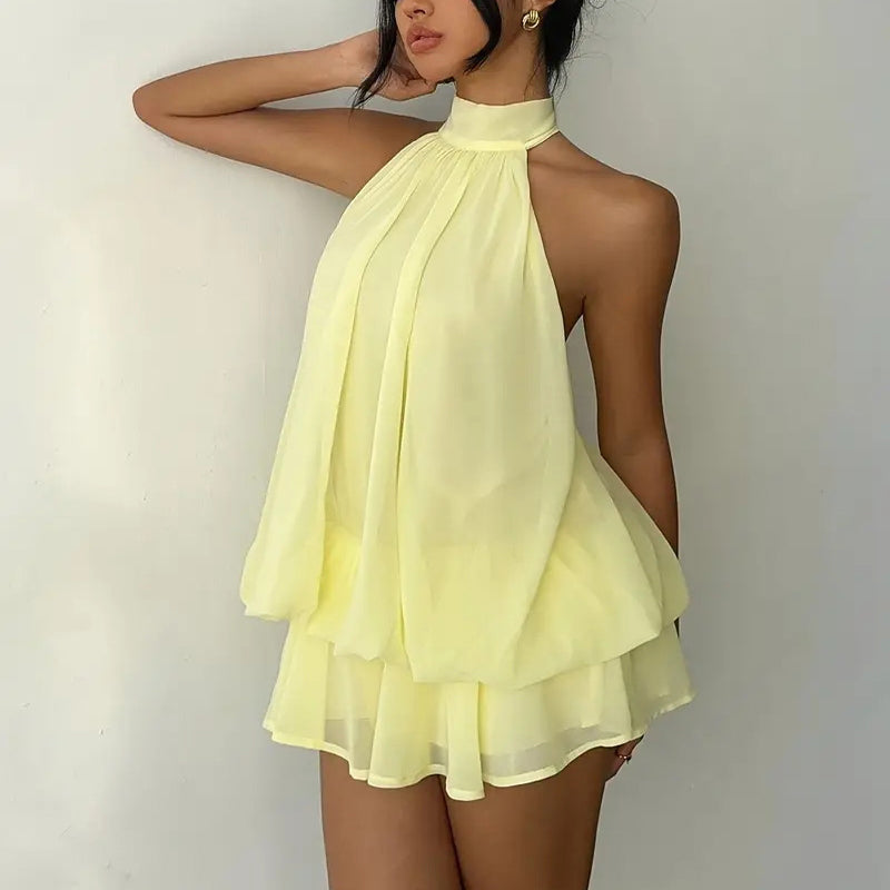 Elegant Halter Mini Dress With Bow Tie