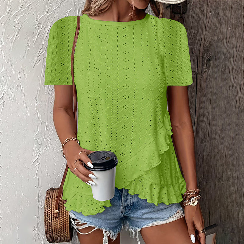 Casual Summer Crew Neck Blouses Top