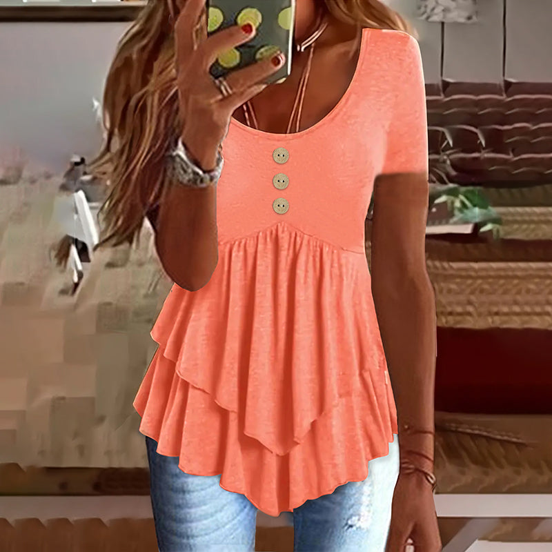 Tunic Top Casual Loose Fit Crew Neck Summer Blouse