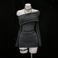 Striped Off-Shoulder Bodycon Sexy Mini Dress