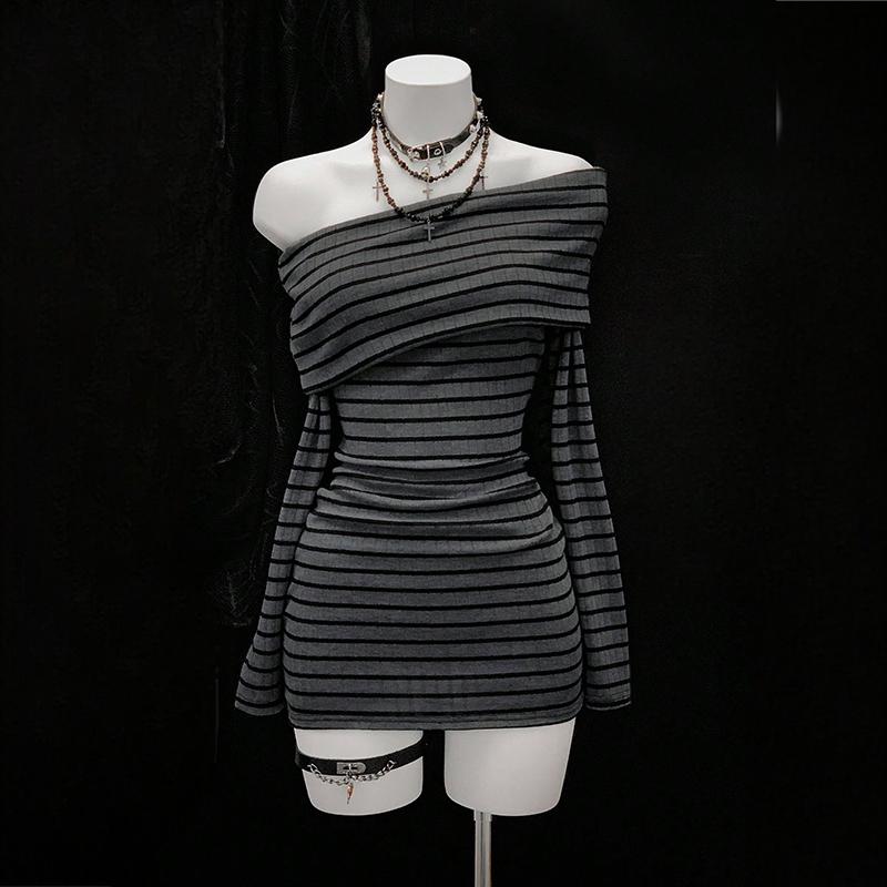 Striped Off-Shoulder Bodycon Sexy Mini Dress