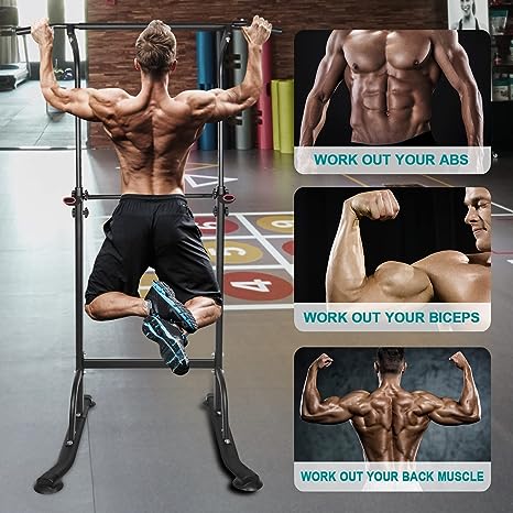 Power Tower Workout Height Adjustable Multi-Functional Dip Station Pull Up Bar, For Home Gym